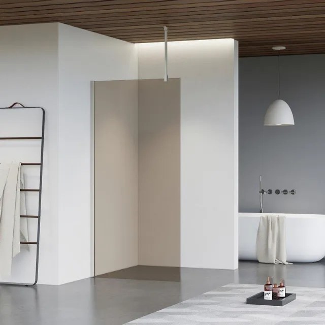 Fortifura Galeria inloopdouche - 40x200cm - rookglas - plafondarm - Geborsteld RVS PVD (RVS) SW797934/SW797908/SW804544