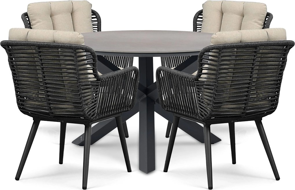 Tuinset Ronde Tuintafel 4 personen 120 cm Rope Grijs  Coco Custa/Xento