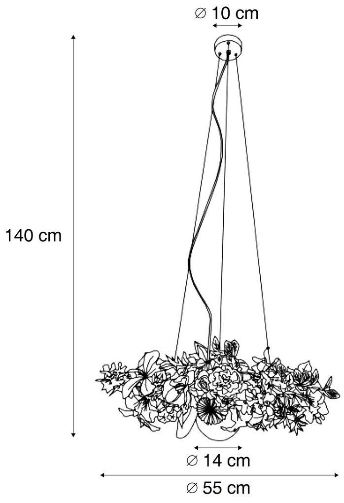 Bohemian hanglamp zwart met gekleurde bloemen rood en roze - Flower PowerBohemian G9 Bohemian rond Binnenverlichting Lamp