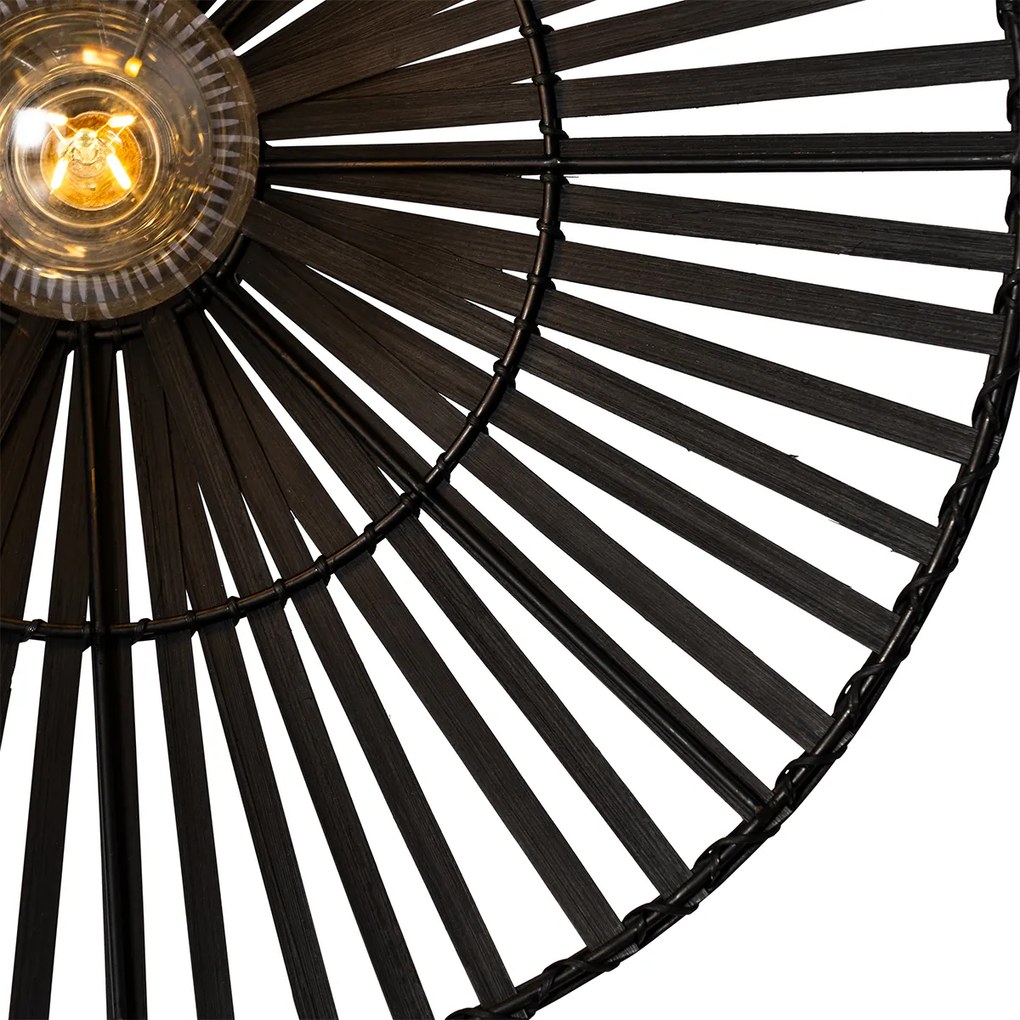 Oosterse wandlamp zwart bamboe rond - PuaOosters E27 Binnenverlichting Lamp