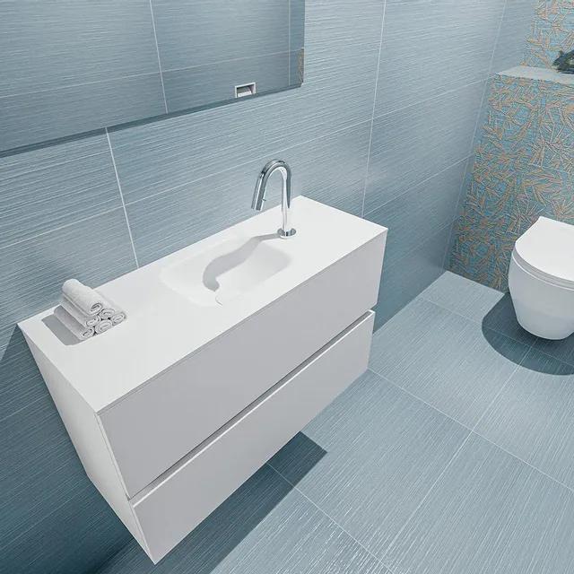 MONDIAZ ADA Toiletmeubel - 80x30x50cm - 1 kraangat - 2 lades - talc mat - wasbak midden - Solid surface - Wit FK75341720