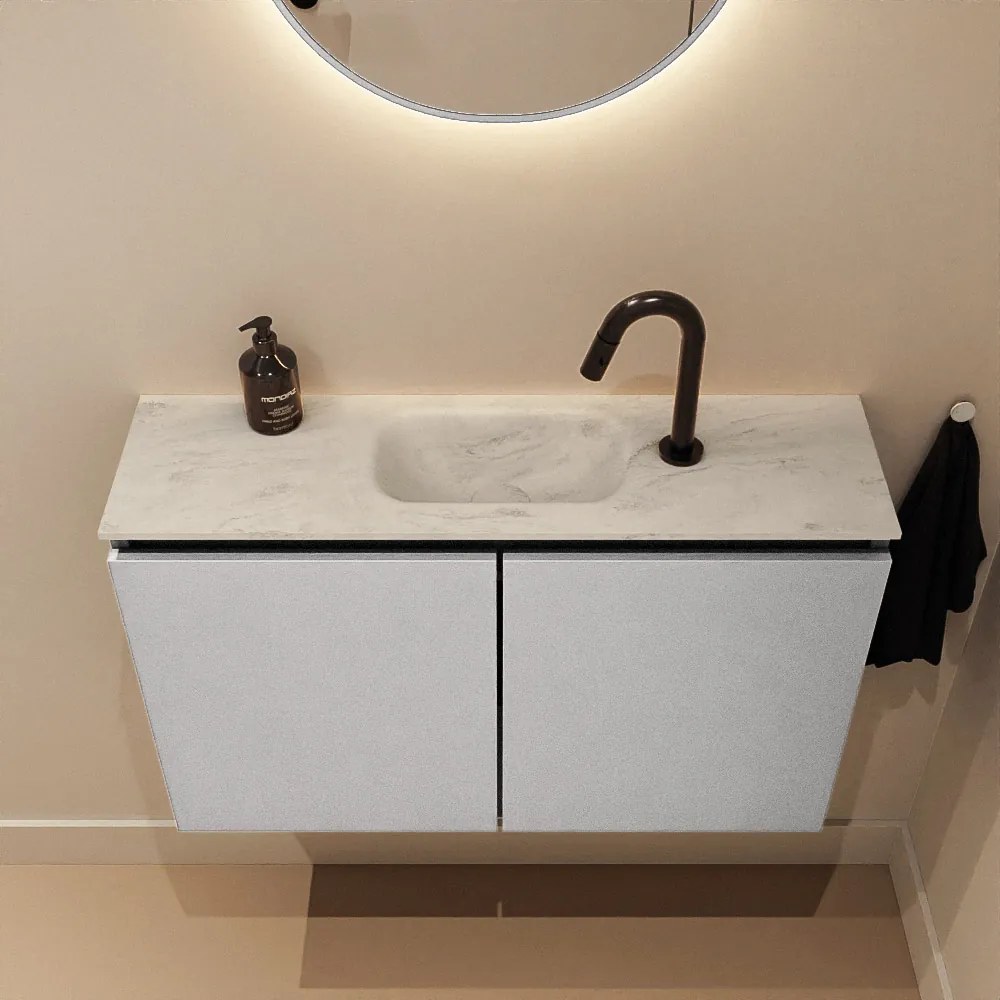 Mondiaz Ture DLux toiletmeubel 80cm plata met wastafel opalo midden met kraangat