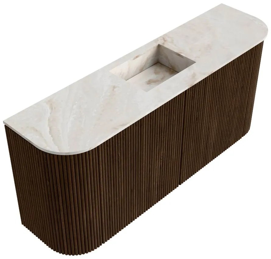 Mondiaz Joya DLux 95cm toiletmeubel ronding links/rechts walnut met wastafel faye midden 1 kraangat frappe