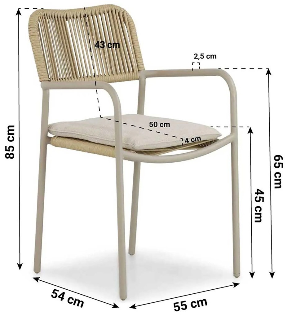 Tuinset 4 personen 165 cm Aluminium/rope Taupe Coco Penya/Brighton