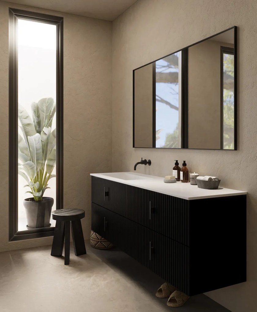 Muebles Avila badmeubel ribbelfront 160cm zwart mat met wastafel links zonder kraangat