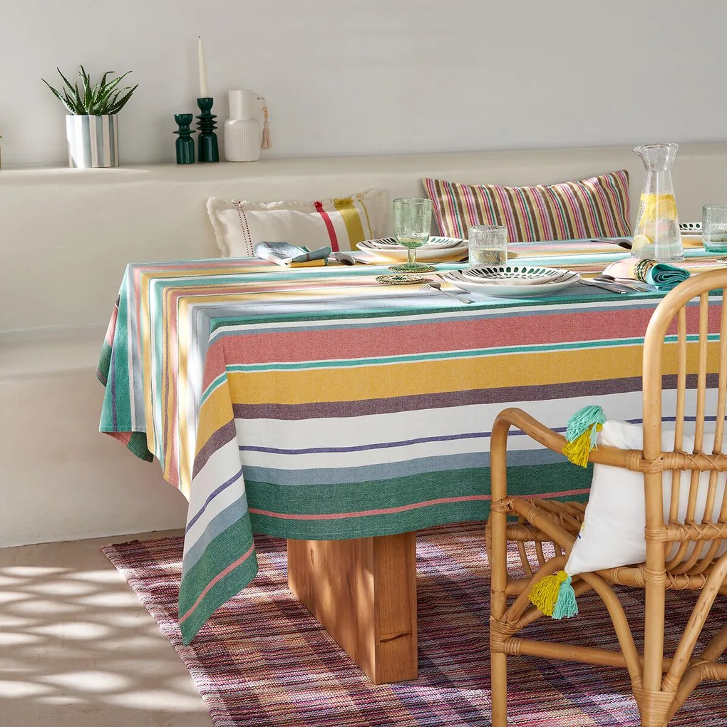 Tafelkleed met strepen van gewassen geweven katoen Antika