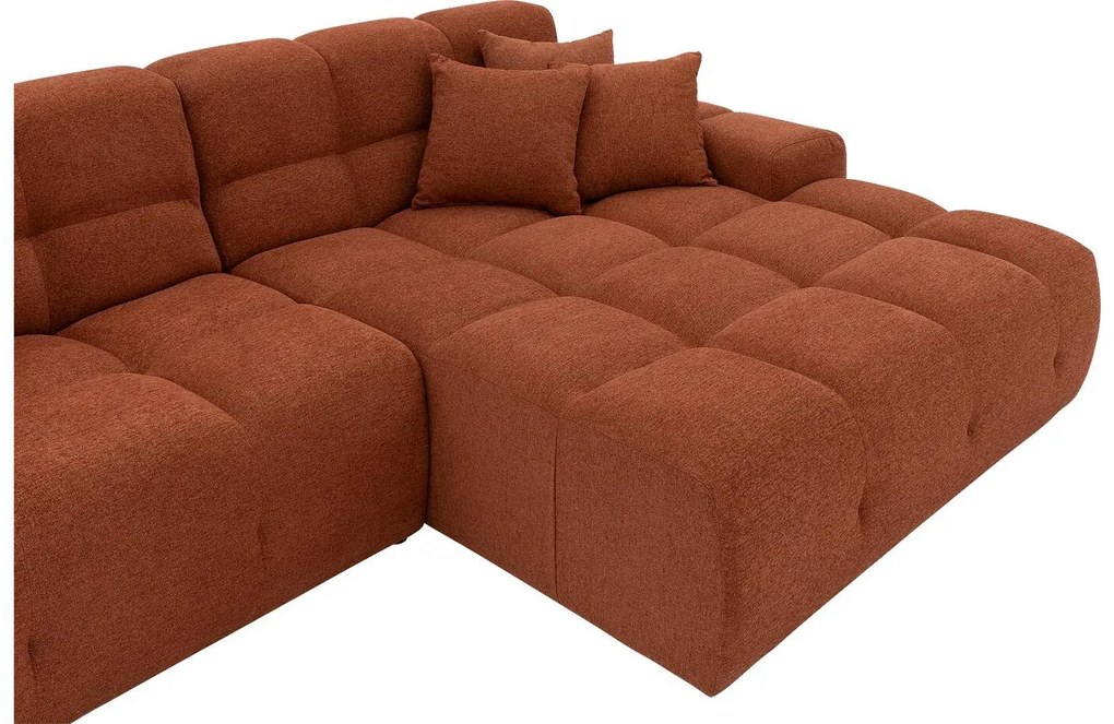 Goossens Excellent Bank Kubus bruin, stof, 1,5-zits, modern design met chaise longue rechts