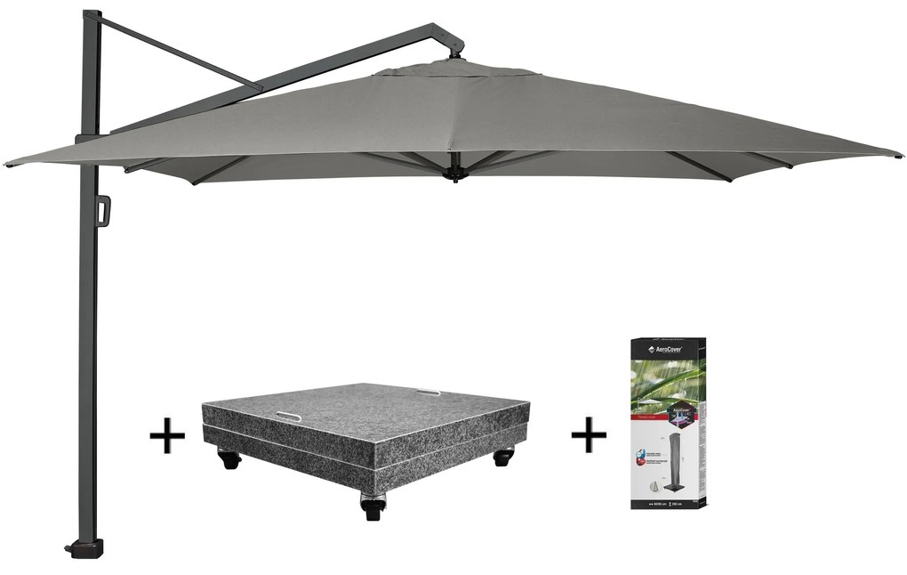 Icon zweefparasol 350x350 cm manhattan met 150 KG voet en hoes