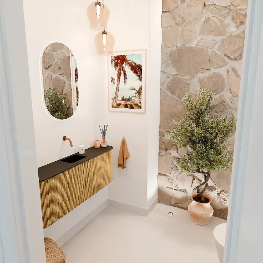 Mondiaz Joya 115cm toiletmeubel ronding links/rechts oak met wastafel faye midden zonder kraangat urban