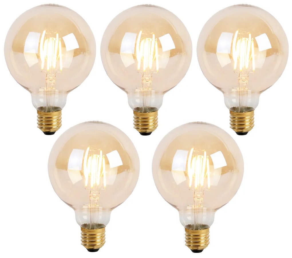 Set van 5 E27 3-staps dimbare LED lamp G95 Goldline 5W 530 lm 2200K
