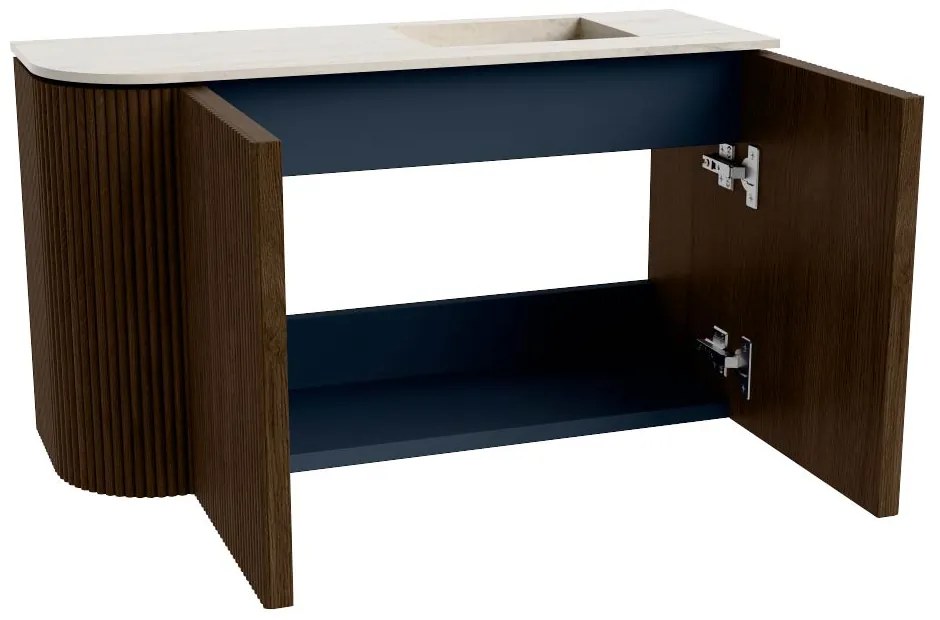 Mondiaz Joya DLux 70cm toiletmeubel ronding links walnut met wastafel faye rechts 1 kraangat meli