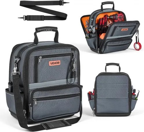 VEVOR Gereedschapstas 33,5x23x39cm, Opbergtas met 24 binnen- en 10 buitenvakken, Waterdichte polyester gereedschapsorganizer met schouderriem en ritssluiting, Gereedschapstas voor vakmensen