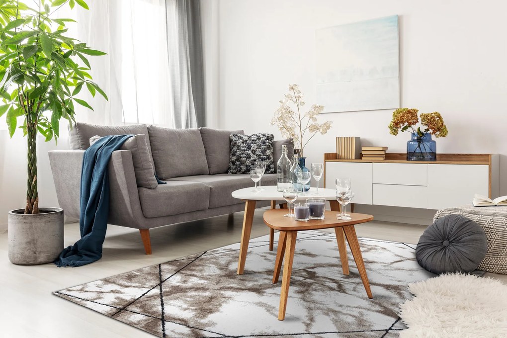 Tapijt modern COZY Lina, geometrisch , marmer - Structureel, twee poolhoogte , bruin