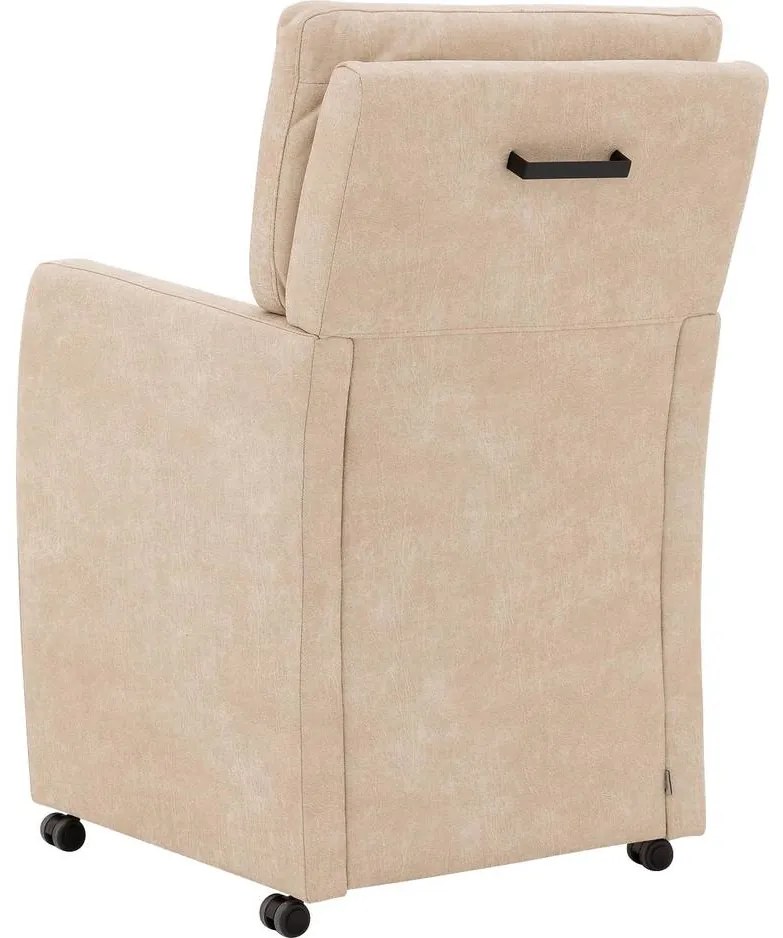 Goossens Eetkamerstoel Leen beige micro leer met armleuning en met wielen, stijlvol landelijk