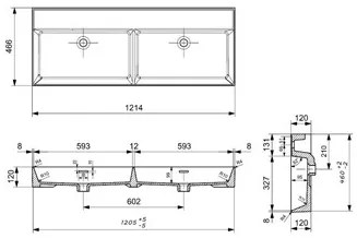 Plieger Kansas wastafel dubbel zonder kraangaten met overloop 120x46.6cm glans wit