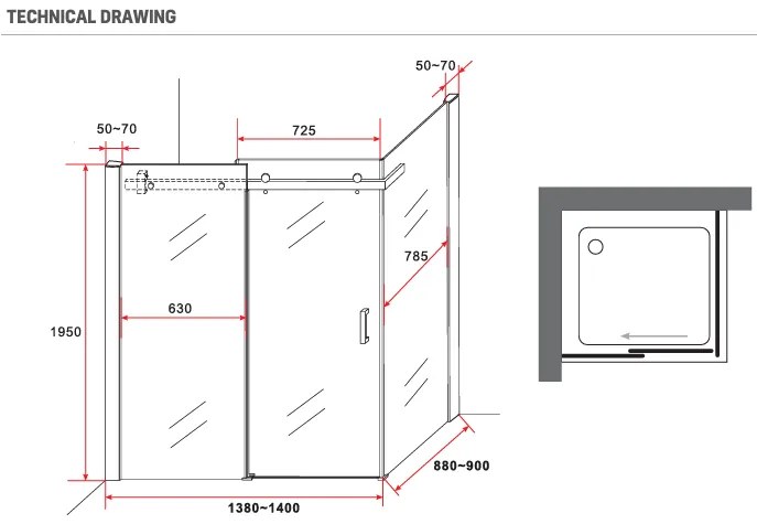 Sanigoods Onno douchecabine 140x90x195cm chroom