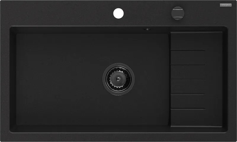 Mexen Omar granieten spoelbak 1-komor 800 x 480 mm, zwart, zwarte sifon - 6520801005-77-B