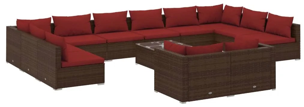 vidaXL 13-delige Loungeset met kussens poly rattan bruin