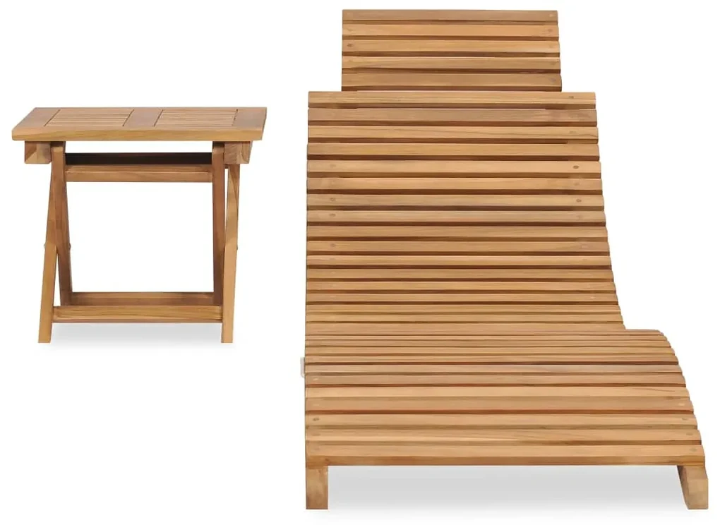 vidaXL Ligbed met inklapbare tafel massief teakhout