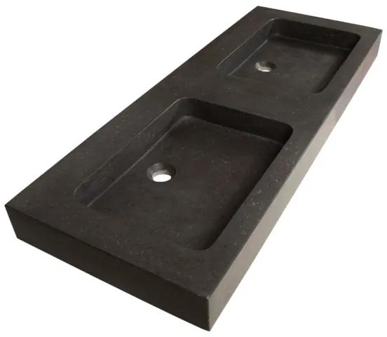 Saniclass Black Spirit meubelwastafel 120cm 2 wasbakken 0 kraangaten natuursteen zwart 2387