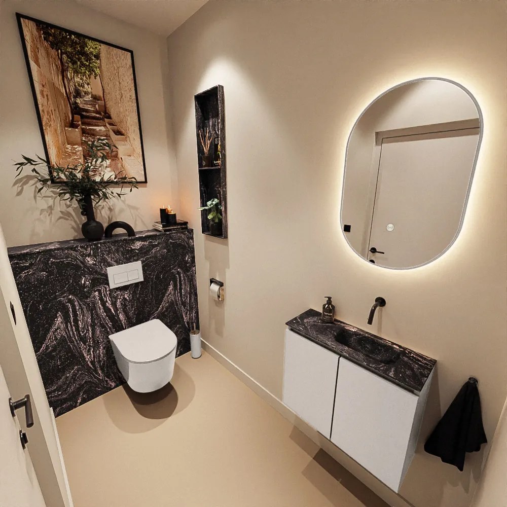 Mondiaz Ture DLux toiletmeubel 60cm linen met wastafel lava rechts zonder kraangat