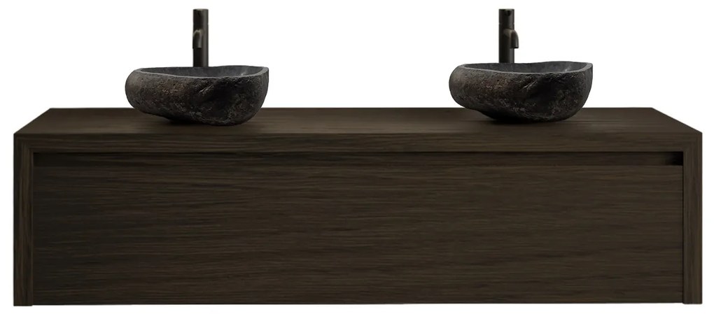 Gliss Design Ares badmeubel 120cm charcoal met rivierstenen waskommen