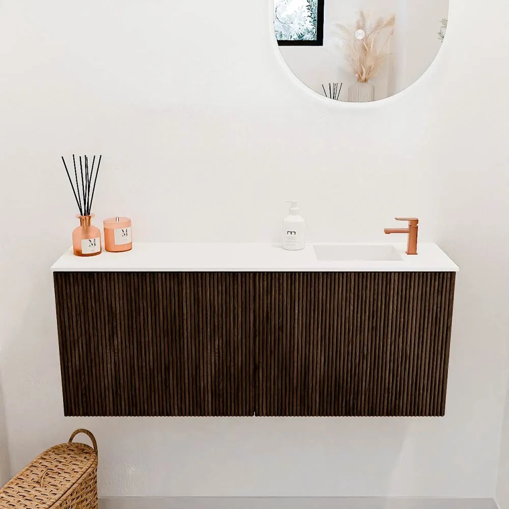 Mondiaz Joya 100cm toiletmeubel walnut met wastafel faye rechts 1 kraangat talc