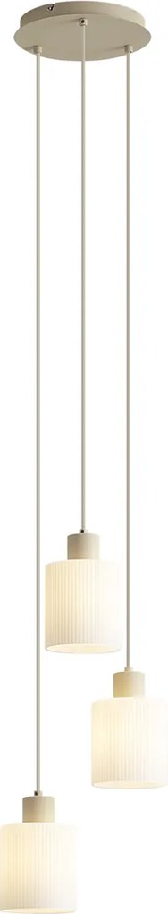 Scandinavische hanglamp beige met wit glas rond 3-lichts - Wisp