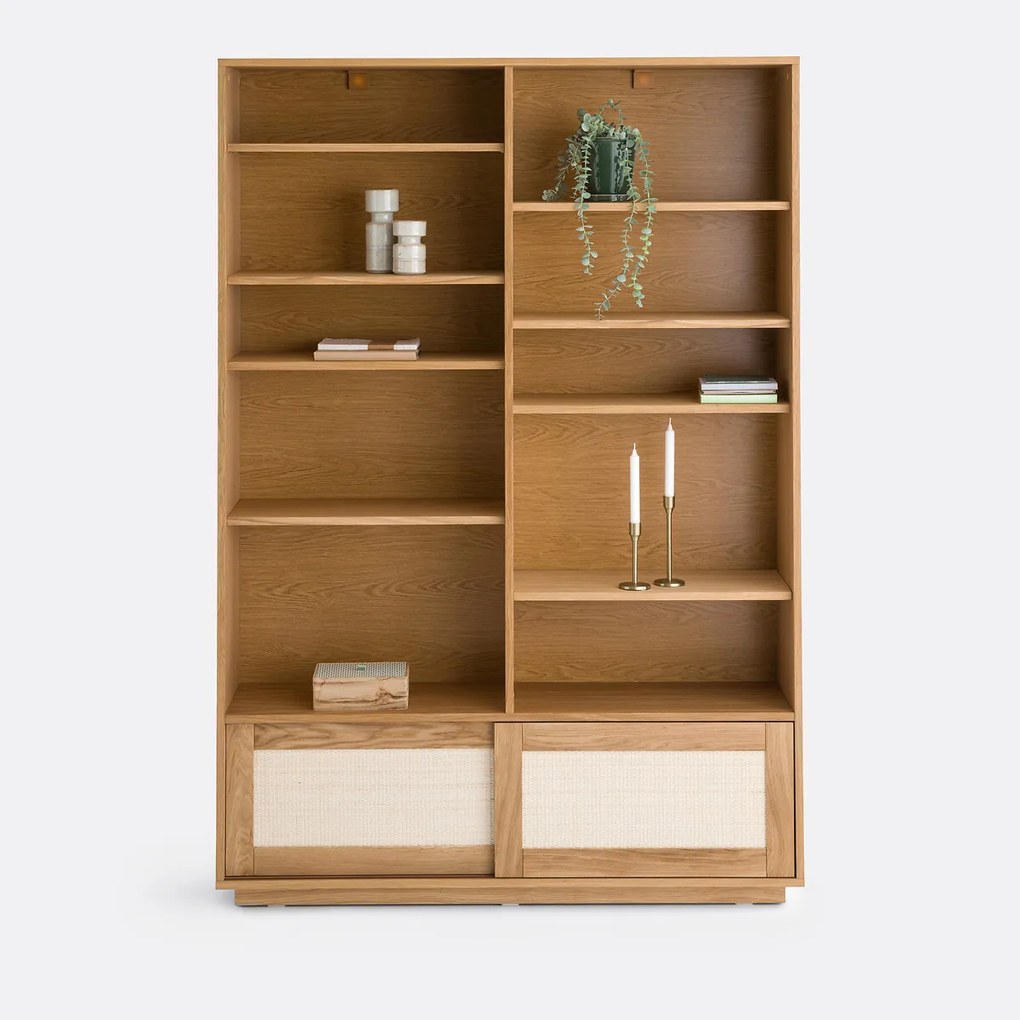Boekenkast module met eiken fineer/rotan, Palano
