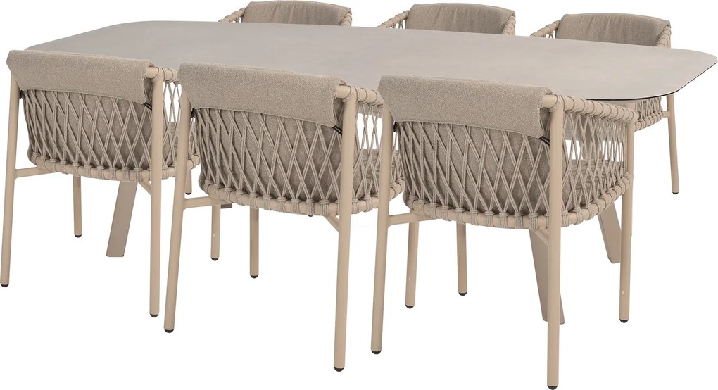 4 Seasons Outdoor Allora tuinset latte met Manolo tafel met geprint keramisch blad 240 cm SALE Tuinset beige weerbestendig