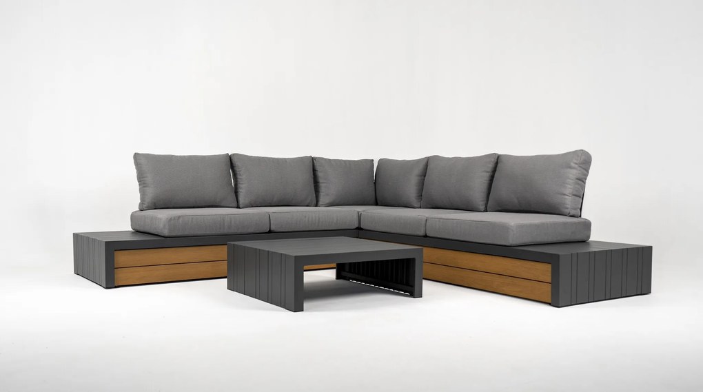 DATHO OUTDOOR Hoek Loungeset - Ibiza - Aluminium - Zwart Lichtgrijs - Datho Outdoor