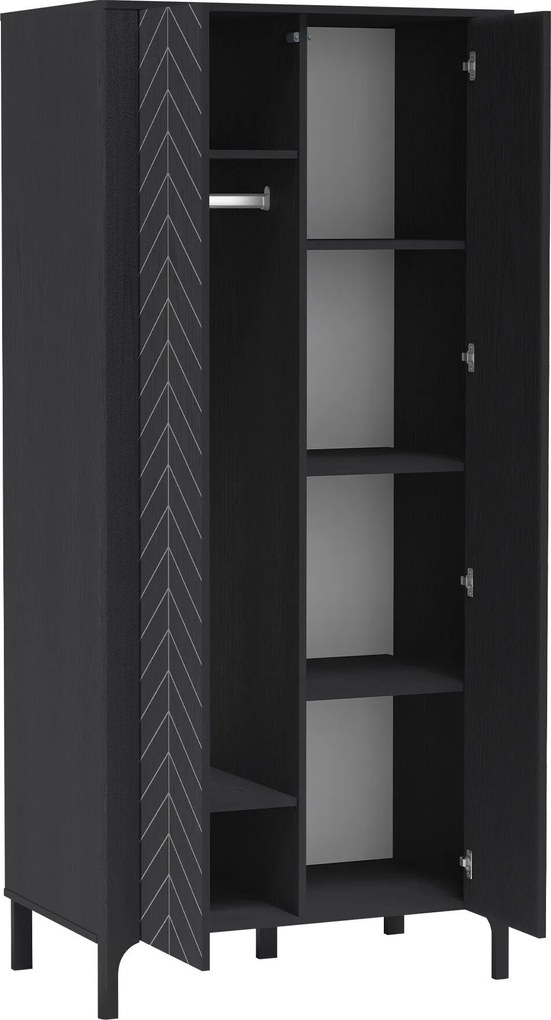 Kledingkast Mavtoru 106, Zwart, 198x90x55cm, 78 kg, Kledingkast deuren: Met scharnieren