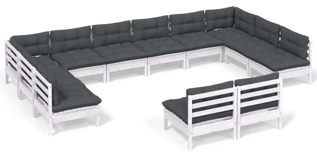 vidaXL 12-delige Loungeset met kussens massief grenenhout wit