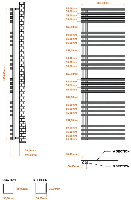 Eastbrook Reinbach handdoekradiator 60x180cm 1166W antraciet