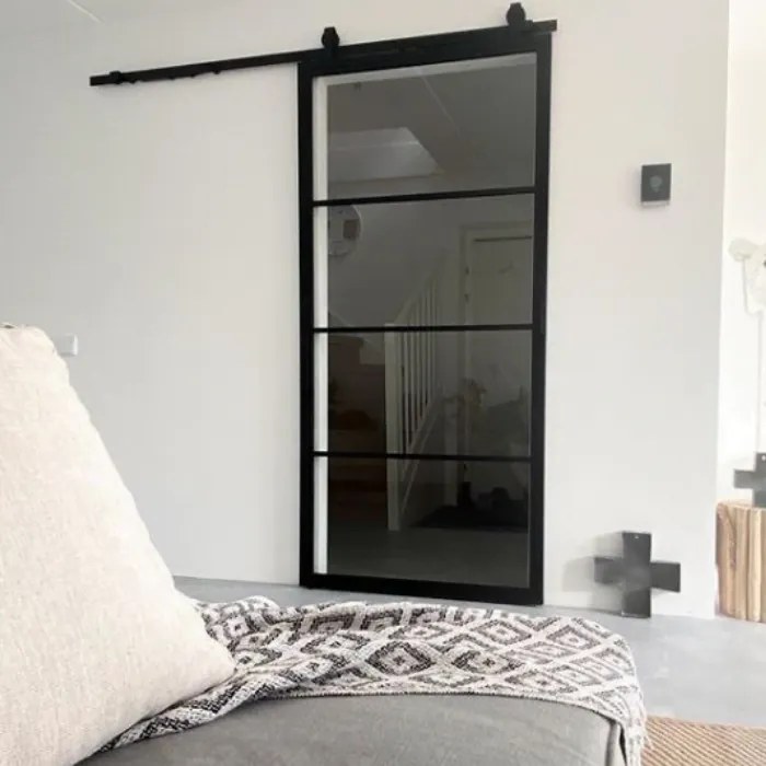 Stalen Schuifdeur - 4-vaks Met Helder Glas - Zwart - Incl. Rails