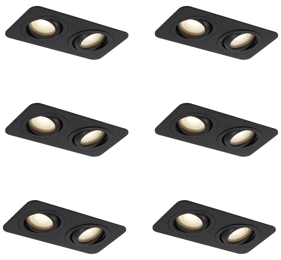 Set van 6 Afgeronde inbouwspot zwart GU10 50mm draai- en kantelbaar IP44 2-lichts - Alberto