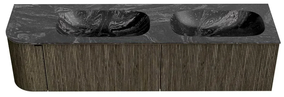 Mondiaz Kurve-dlux 175cm badmeubel ronding links shadow met 2 lades en 1 deur en wastafel stor small dubbel/rechts 2 kraangaten lava
