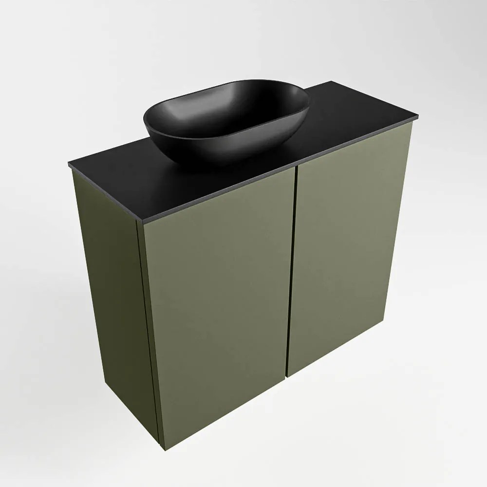 Mondiaz Fowy toiletmeubel 60cm army met zwarte waskom links en kraangat