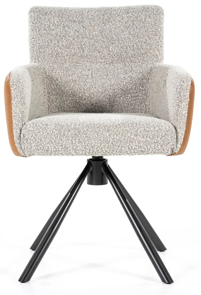 Eleonora Sef Draaibare Eetkamerstoel Beige Boucle Cognac Leer