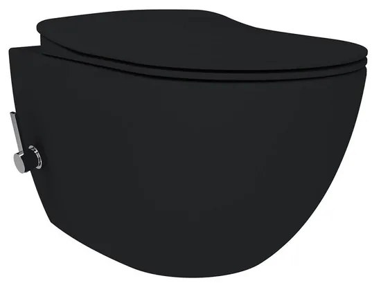Creavit Hangend Toiletset - 35.3x51cm - Bidetsproeier warm/koud - spoelrandloos - met zitting - mat zwart SW1152759/SW1152725
