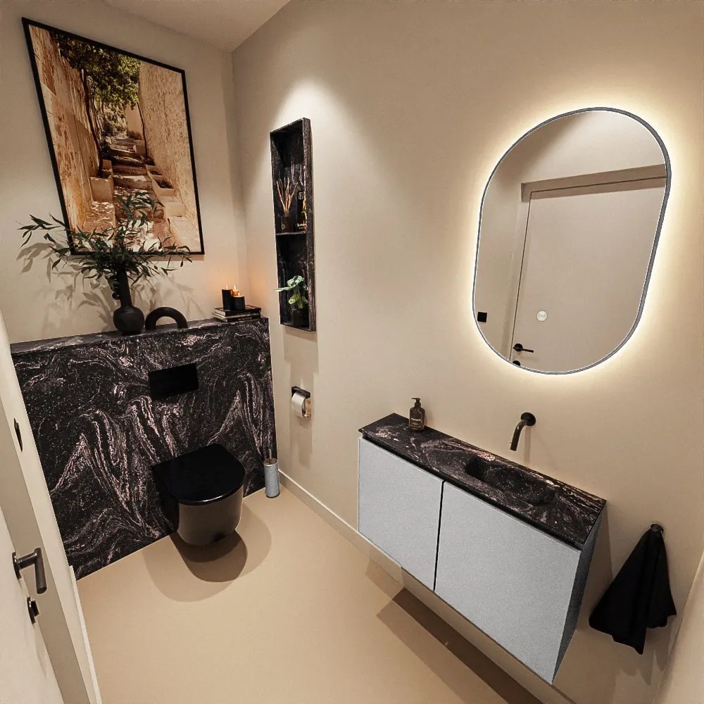 Mondiaz Ture DLux toiletmeubel 80cm plata met wastafel lava rechts zonder kraangat