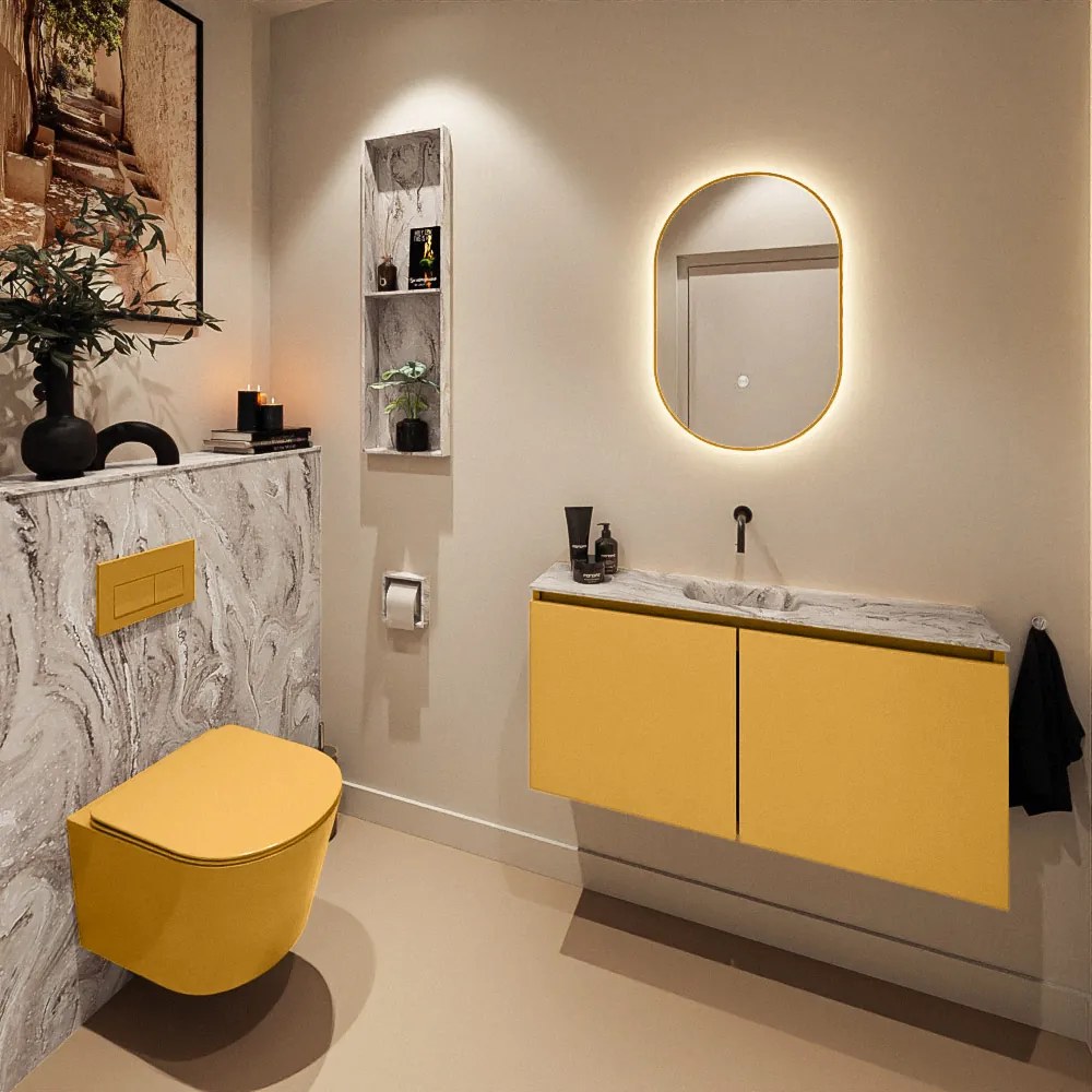 Mondiaz Ture DLux toiletmeubel 100cm ocher met wastafel glace midden zonder kraangat