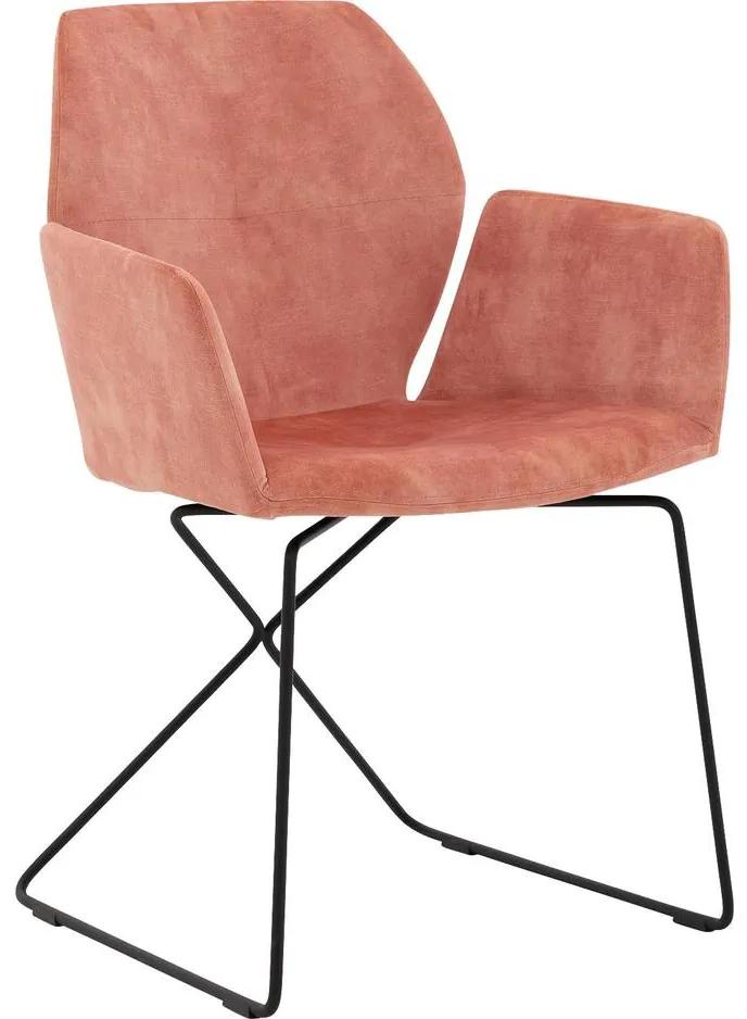 Goossens Eetkamerstoel Manzini roze stof met arm, modern design
