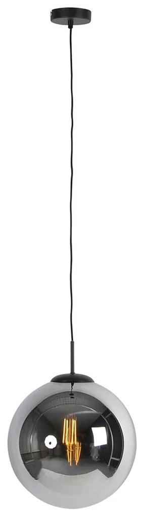 Smart hanglamp met dimmer zwart met smoke glas 30 cm incl. Wifi ST64 - Pallon Art Deco E27 bol / globe / rond Binnenverlichting Lamp