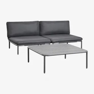 Tuinset Met 2-delige Modulaire Bank En Salontafel Roubly Grijs – Grafiet - Sklum