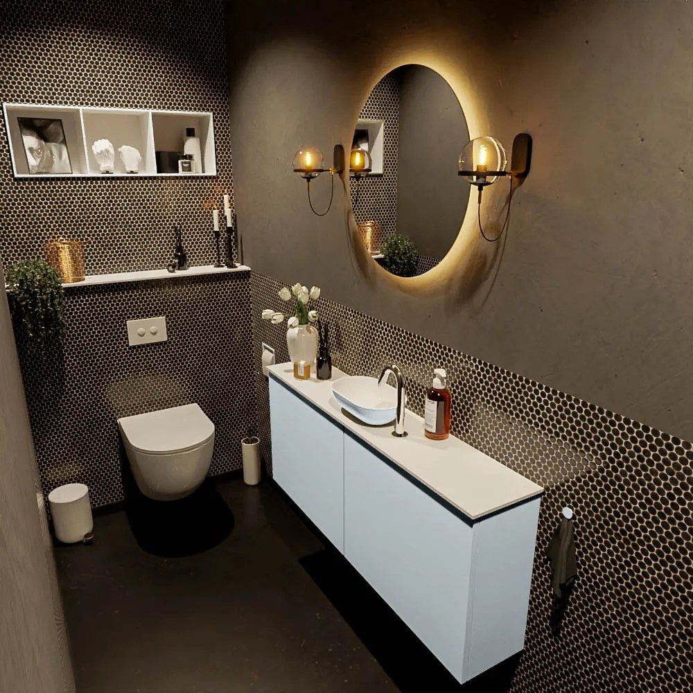 Mondiaz Fowy toiletmeubel 120cm clay met lichtgrijze waskom midden en kraangat