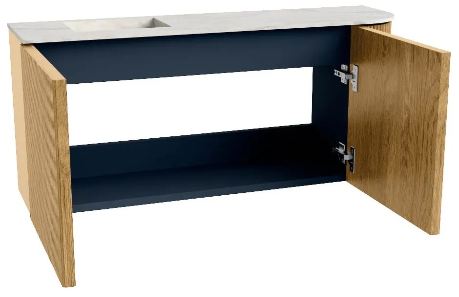 Mondiaz Joya DLux 90cm toiletmeubel ronding rechts oak met wastafel faye links zonder kraangat opalo