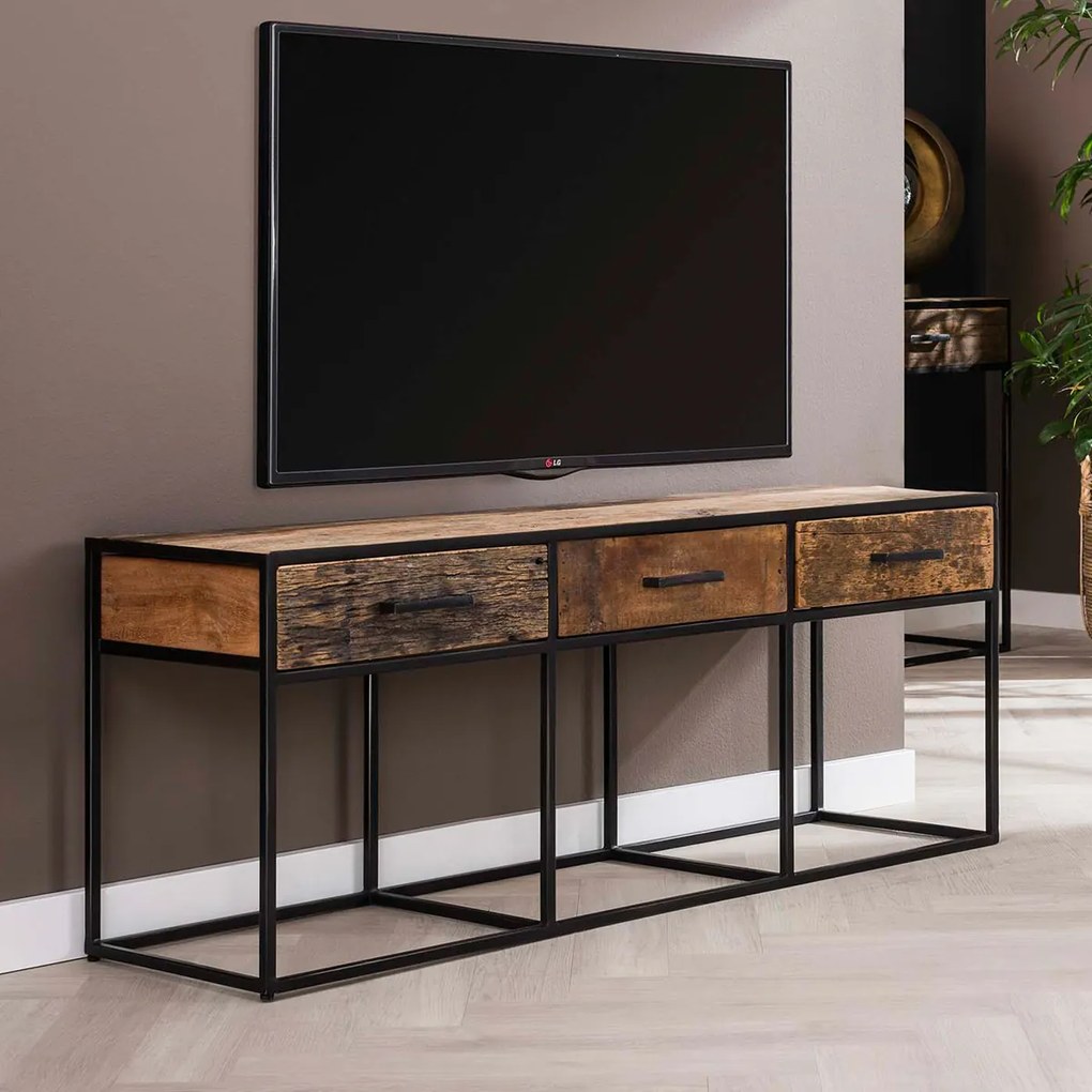 Tv-meubel Van Hardhout En Metaal 135 Cm - 135x35x50cm.
