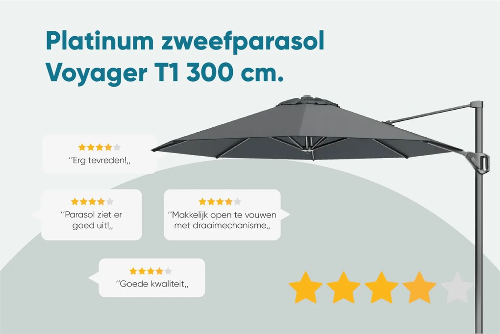 Platinum Voyager ronde zweefparasol T1 3 m. - Taupe met voet en hoes