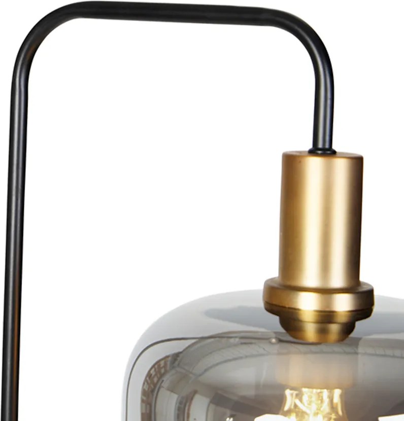 Design vloerlamp zwart met goud en smoke glas - Zuzanna